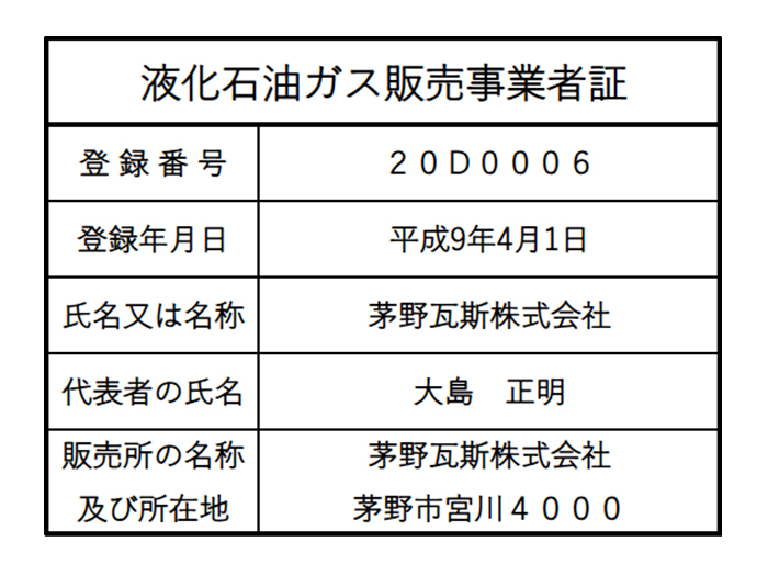 液化石油ガス販売事業者証